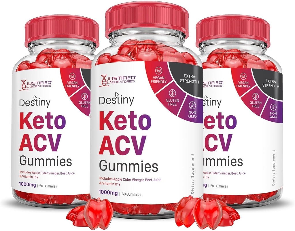 Justified Laboratories (3 Pack Destiny Keto ACV Gummies Advanced Formula 1000MG Destiny Keto Gummies Apple Cider Vinegar Formulated with Pomegranate Beet Juice Powder B12 Vegan Non GMO 180 Gummys