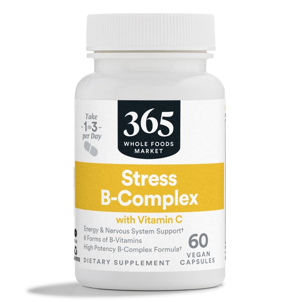 365 από το Whole Foods Market, Stress B-Complex με Βιταμίνη C, Ενέργεια & Νευρικό Σύστημα Υποστήριξη, Vegan, 60 Κάψουλες