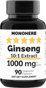 MONOHERB Ginseng Extract 1000 mg - 90 Κάψουλες χορτοφάγων