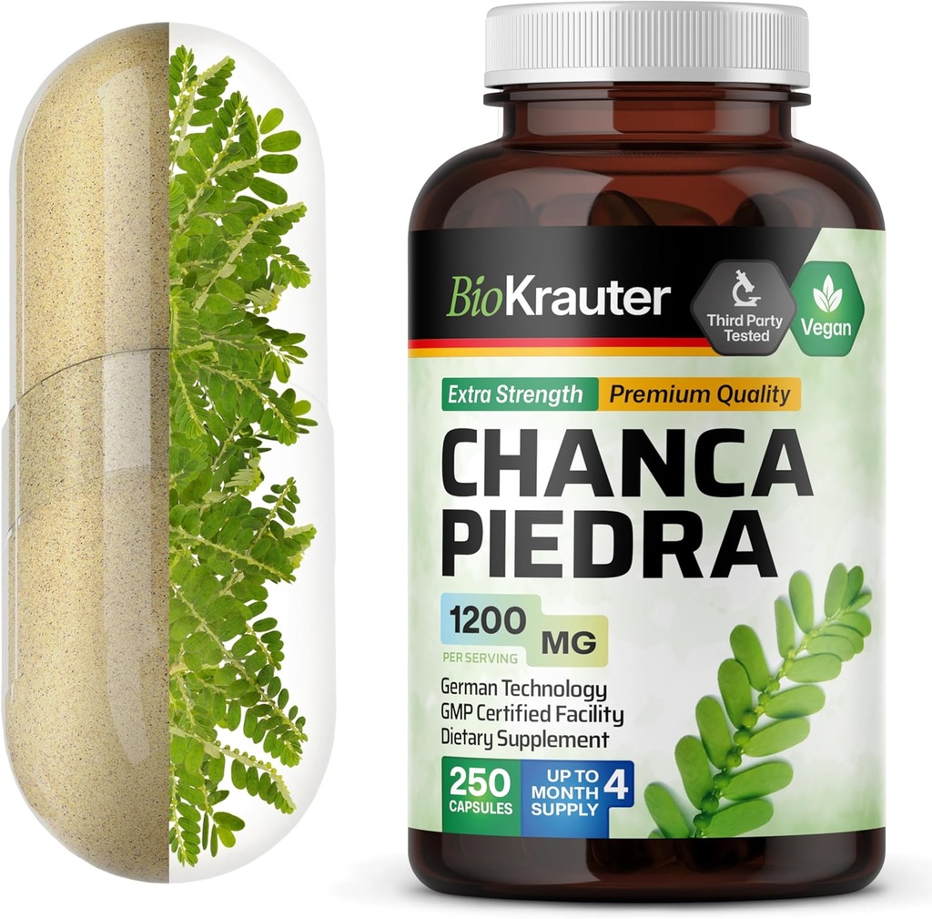BIO KRAUTER Τσάνκα Πιέντρα Κάψουλες Stone Breaker - 1200 mg Stonebreaker for Kidney Cleanse - 250 Chanca Piedra para Los Riñones Caps - Vegan Gallbladder Συμπληρώματα