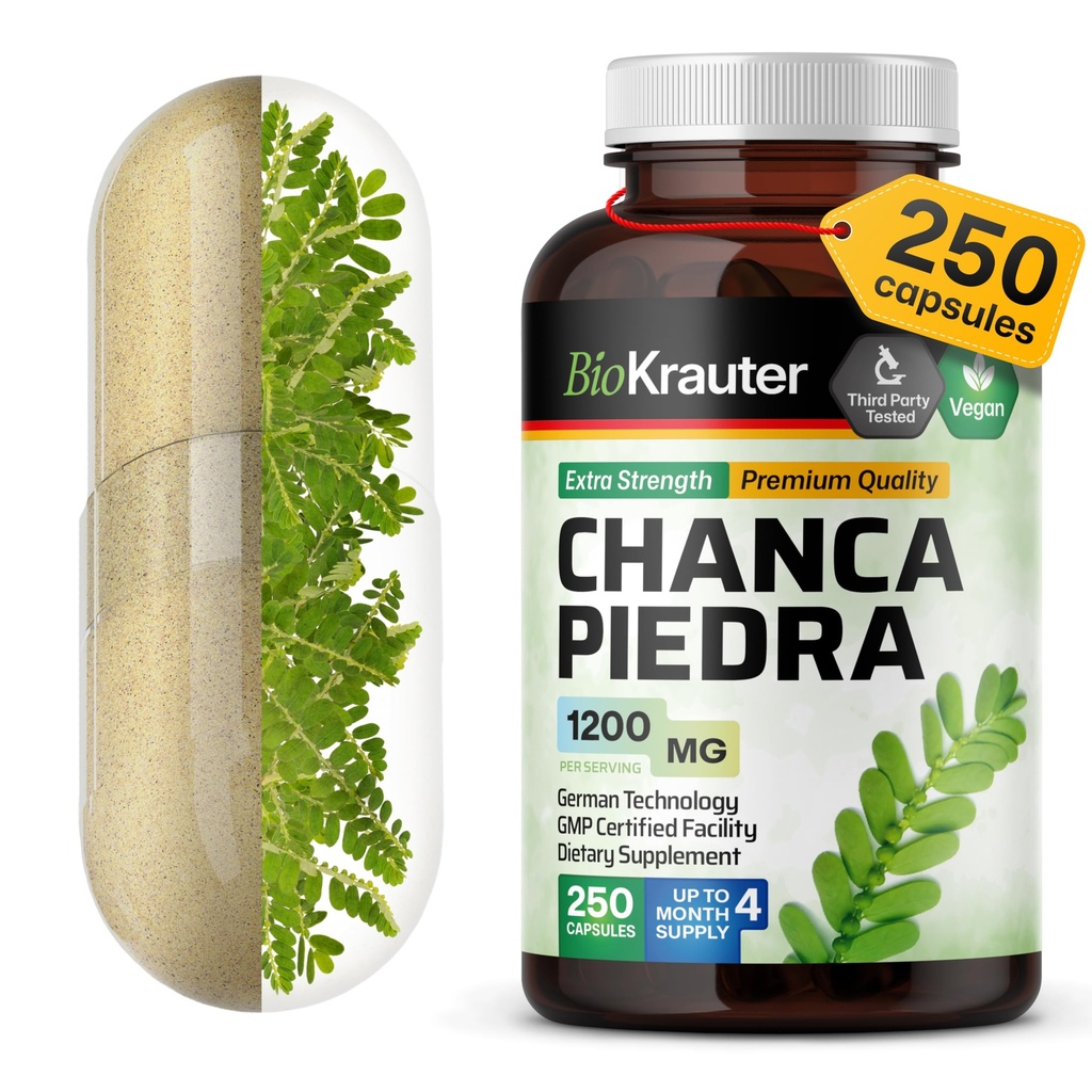 BIO KRAUTER Τσάνκα Πιέντρα Κάψουλες Stone Breaker - 1200 mg Stonebreaker for Kidney Cleanse - 250 Chanca Piedra para Los Riñones Caps - Vegan Gallbladder Συμπληρώματα