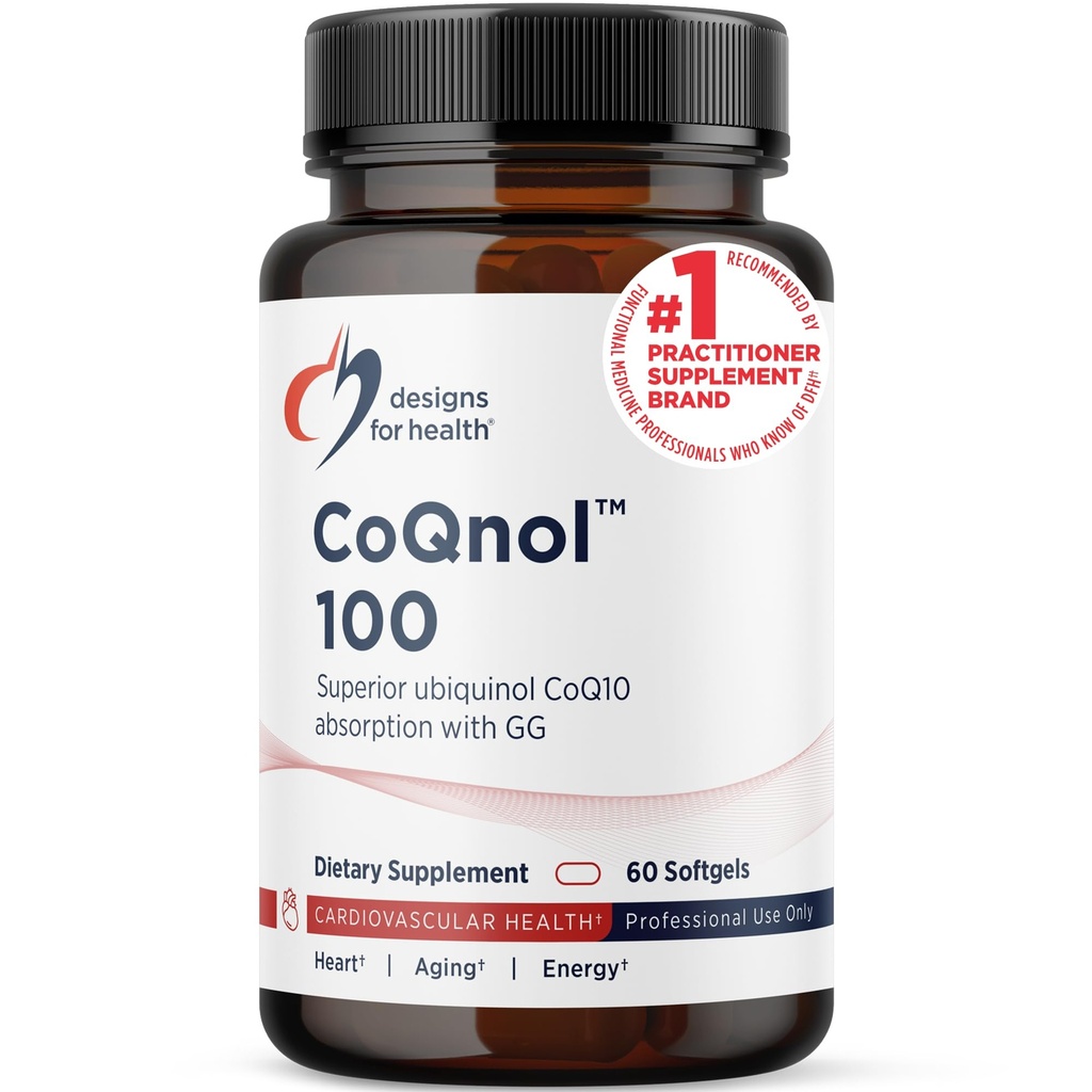 Designs for Health CoQnol 100mg - CoQ10 Ubiquinol with Superior Bioavailability + Exclusive Absorption Technology - Double CoenzymeQ10 Boost with GG - Heart, Healthy Aging + Cell Support (60 Softgels)