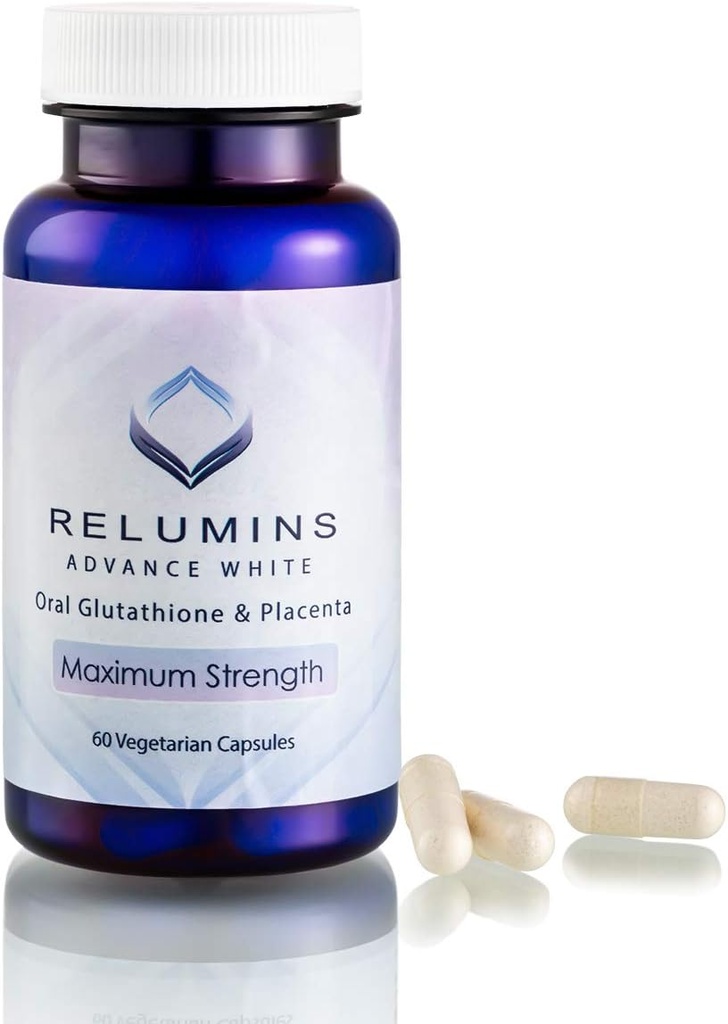 Relumins Advanced White Glutathionone Capses - Μέγιστο συμπλήρωμα δύναμης με ALA, πλακούντα, Rose HIPS & Βιταμίνη C - Υποστηρίζει Collagen & Youthful Δέρμα, Made in USA - 60 Caps