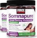 Force Factor Somnapure Gummies με μελατονίνη, συμπλήρωμα υποστήριξης ύπνου χωρίς ναρκωτικά για ενήλικες με περιστασιακή αϋπνία, Dream Berry Flavor, 120 Count (Pack of 2)