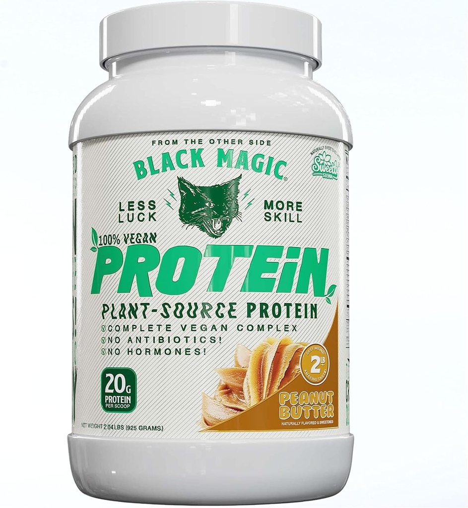 Black Magic Plant-Source 100% Vegan Protein - Keto, Low Sugar, Dairy Free Protein - Pre/Post Workout - Peanut Butter - 20g Protein - 2 LB