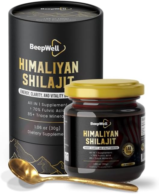 Γενόσημο BeepWell Shilajit Resin – Pure Organic Himalayan Shilajit Φυσικό Resin Άνδρες Γυναίκες Chilajil 70% Fulvic Acid 85+ Trace Minerals 60 Υπηρεσίες 1.06 oz