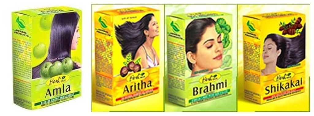 Hesh Herbal Amla Powder 100G, Brahmi Powder 100G, Shikakai Powder 100G, Aritha Powder 100G - 1 πλήρες πακέτο Combo περιποίησης μαλλιών