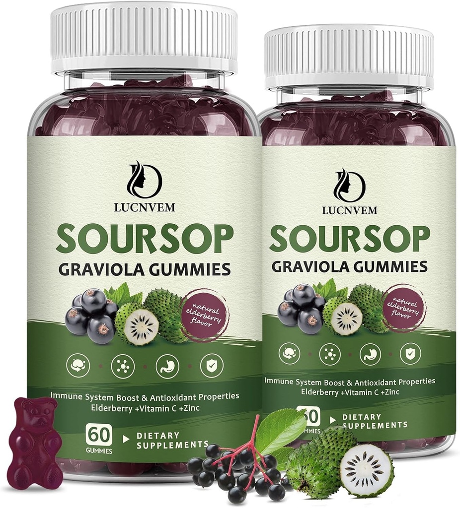 Organic Soursop Graviola Gummies, εκχύλισμα Soursop με Elderberry πλούσια σε πολυβιταμίνη για φυσικό αντιοξειδωτικό, υποστήριξη κυττάρων & αναγέννηση, ανοσοενίσχυση και δέρμα, Vegan- 60 ημέρες προσφοράς