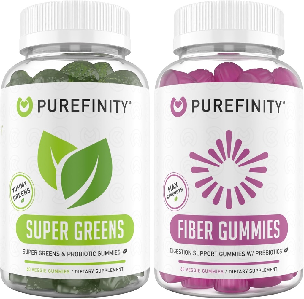 PUREFINITY Fiber + Super Greens Gummies Bundle (Ινουλίν FOS Prebiotic Fiber Gummies + Super Greens Gummies – Daily Supergreens with Spirulina, Alfalfa, Spinach, Broccoli, Beet Root, Acai)