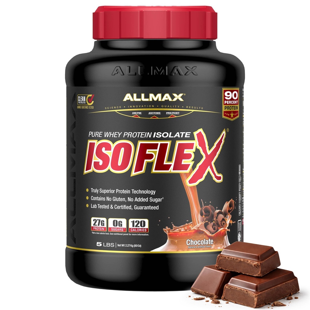 Διατροφή ALLMAX - ISOFLEX Whey Protein Powder, Whey Protein Isolate, 27g πρωτεΐνη, σοκολάτα, 5 Λίρες
