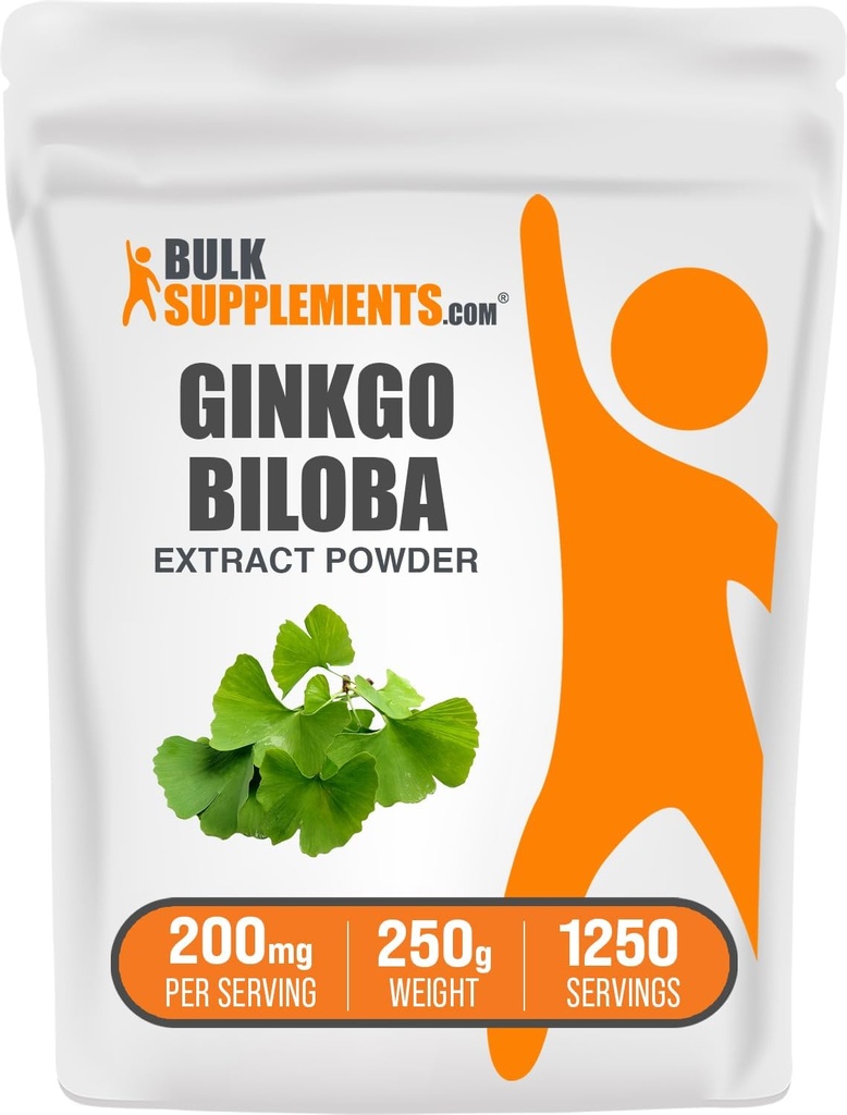 BulkSupplements.com Ginkgo Biloba Extract Powder - from Ginkgo Biloba Leaf, Antioxidant Source, Herbal Supplement - Gluten Free, 200mg per Serving, 250g (8.8 oz) (Pack of 1)
