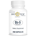 Bio-Tech Pharmacal D3-5 (5000 IU), 250 κάψουλες – All-Φυσικό συμπλήρωμα – Υποστηρίζει την υγεία των οστών & του ανοσοποιητικού – Όχι γαλακτοκομικά, ψάρια, γλουτένη, φυστίκι, κέλυφος, & σόγια – Δεν τεχνητά χρώματα