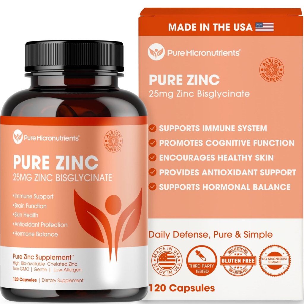 Pure Zinc Supplement 25mg - TRAACS Διγλυκινικό Χηλικό - 120 κάψουλες για την ανοσοποιητική υποστήριξη, την υγεία του δέρματος & την ενέργεια - για άνδρες και γυναίκες