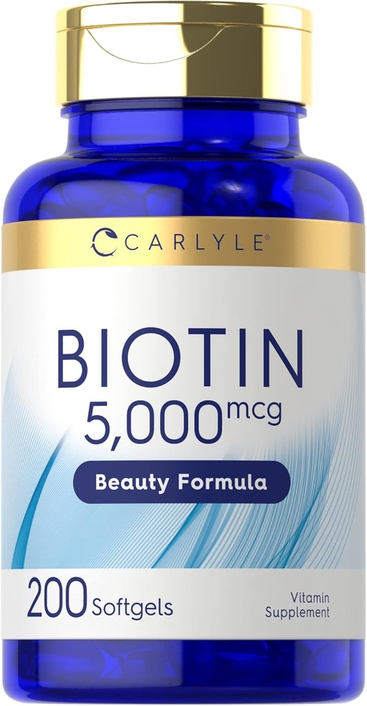 Carlyle Biotin 5000mcg Softgels | 200 Count | Vitamins for Hair Skin and Nails | Non-GMO, Gluten Free Supplement