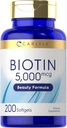 Carlyle Biotin 5000mcg Softgels | 200 Count | Vitamins for Hair Skin and Nails | Non-GMO, Gluten Free Supplement