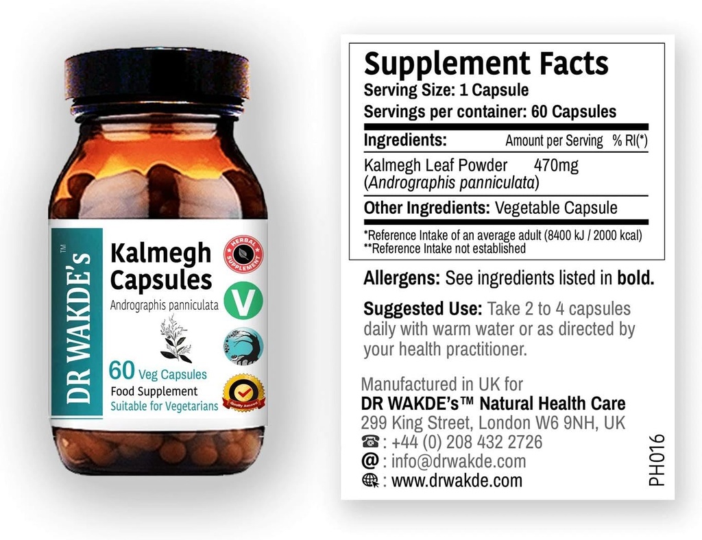 Κάψουλες Kalmegh του DR WAKDE (Andrographis panniculata, 60 Veg Caps, φυτικό συμπλήρωμα, Ayurvedic Herb, όλα φυσικά, Vegan)