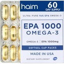 HAIM EPA1000 – Συμπλήρωμα ιχθυελαίου υψηλής ισχύος EPA – 1.100mg Omega-3 για την καρδιά, τον εγκέφαλο και την κοινή υγεία – Pharmaceutical-Grade Softgels – Pure, Burpless Κάψουλες – 60 Softgels – Made in USA