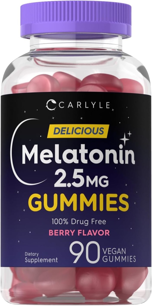 Carlyle Melatonin 2.5 mg Gummies | 90 Count | Berry Flavor Gummy Supplement | Vegan, Non-GMO, Gluten Free