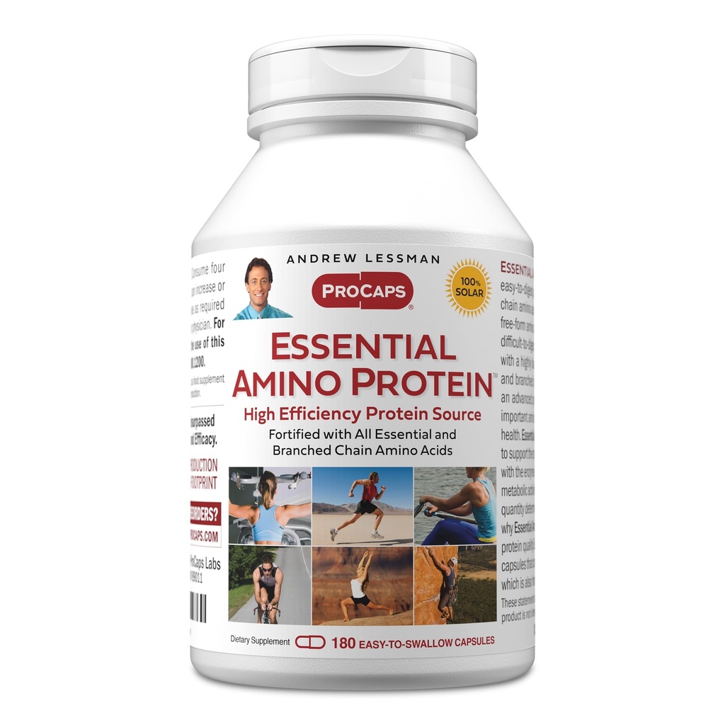 ANDREW LESSMAN Essential Amino Protein 180 Κάψουλες - Μια εξαιρετικά βιοδιαθέσιμη πηγή πρωτεΐνης με Ουσιαστική και διακλαδισμένη αλυσίδα Αμινοξέα. Υποστηρίζει τη δομή και τη λειτουργία των βασικών οργάνων και ιστών.
