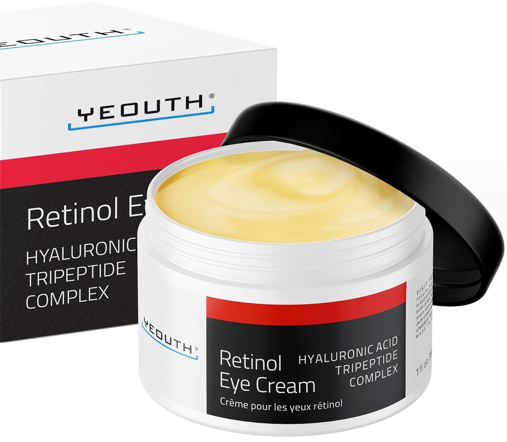 YEOUTH Retinol Eye Cream Anti Aging, Firming Under Eye Cream for Puffiness and Bags Under Eyes for Wrinkles and Dark Circles with Hyaluronic Acid and Tripeptides 1oz
