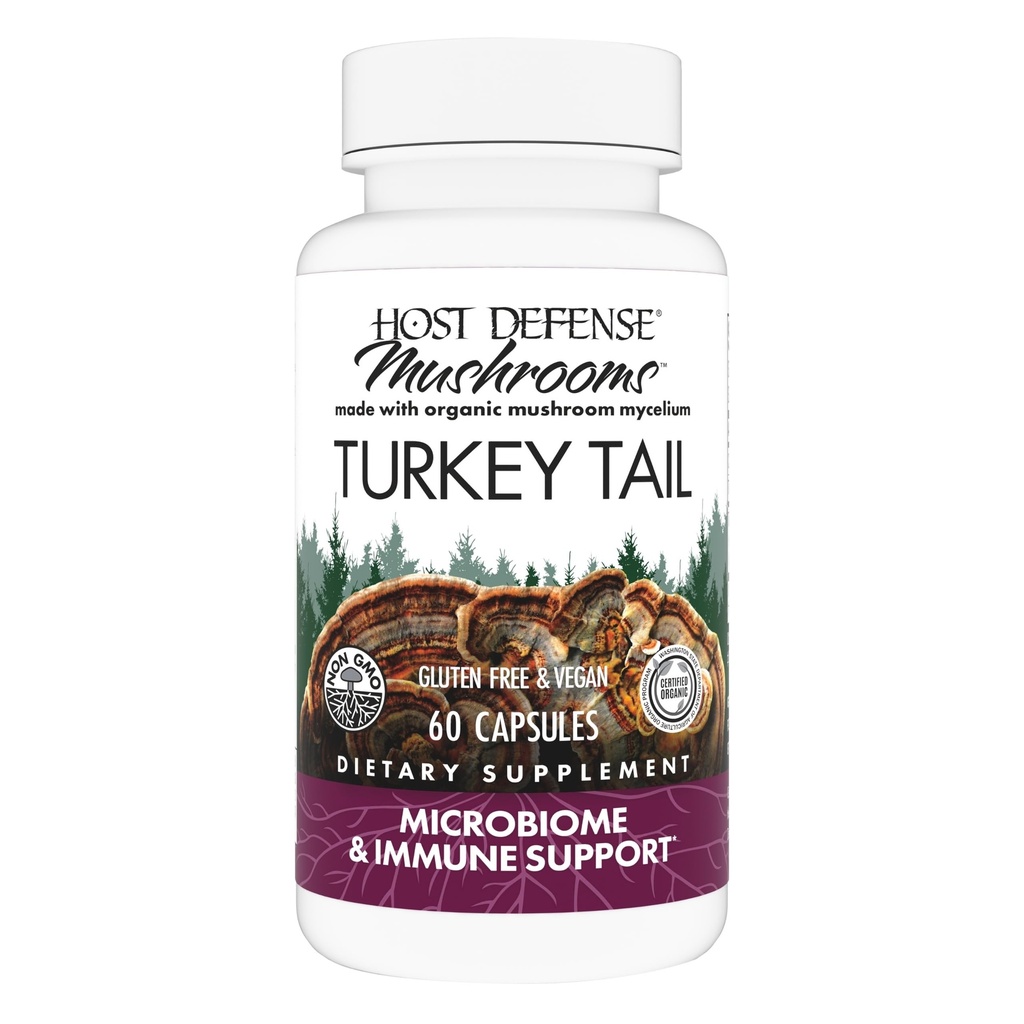 Host Defense Turkey Κάψουλες ουράς - Digestive Health & Immune Response Support Supplement - Συμπλήρωμα μανιταριών για την υποστήριξη μικροβιώματος γαστρεντερικού & ουρτιού - 60 κάψουλες (30 υπηρεσίες)*