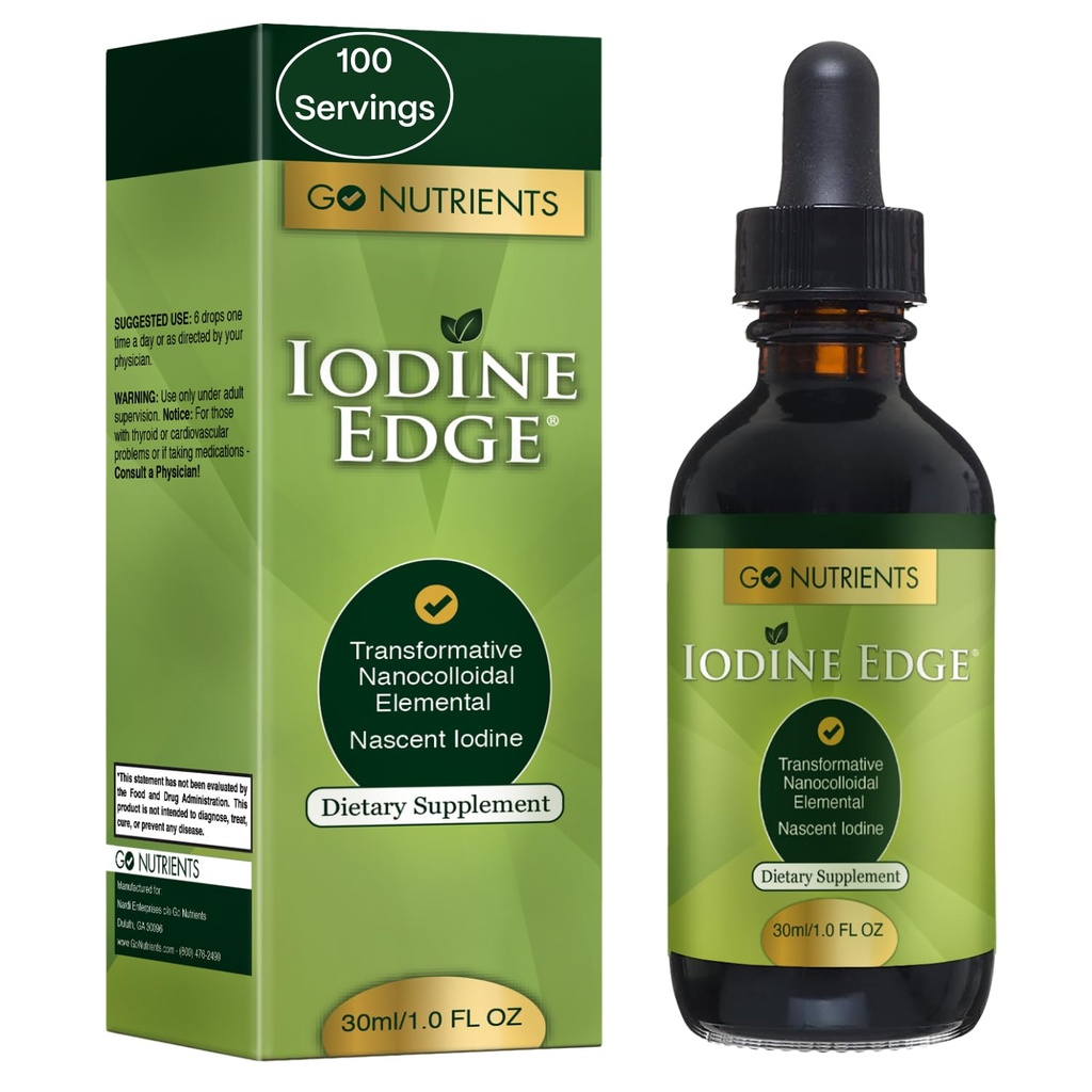 Go Nutrients Iodine Edge – Organic Nascent Iodine Liquid Supplement for Thyroid Support, Energy, Immune & Cognitive Health – Highπές υψηλής απορρόφησης - Φυσικό βάμμα για γυναίκες & άνδρες – 1 oz