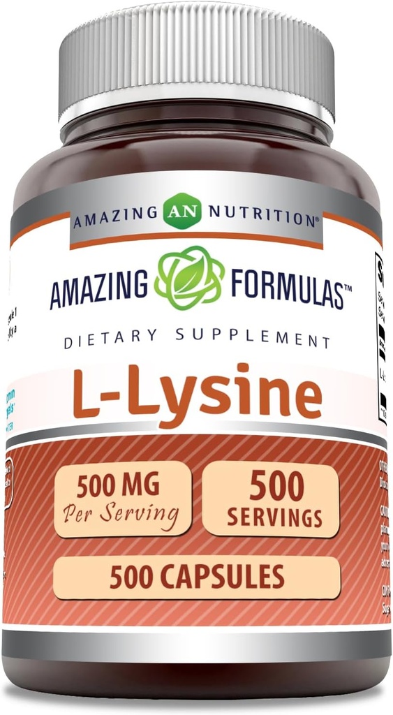 Amazing Formulas L-Lysine 500 mg Capsules Amino Acid Supplement | Non-GMO | Gluten Free | Made in USA (500 Count)