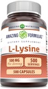 Amazing Formulas L-Lysine 500 mg Capsules Amino Acid Supplement | Non-GMO | Gluten Free | Made in USA (500 Count)