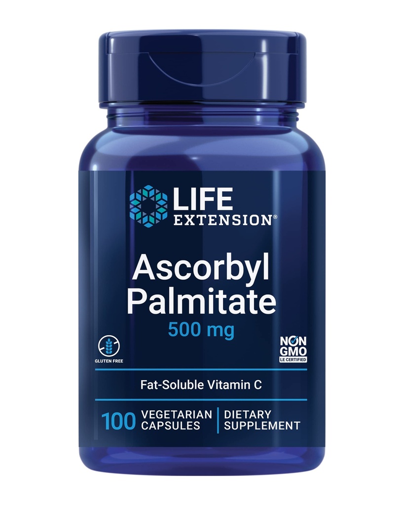 Επέκταση ζωής Ascorbyl Palmitate 500mg – συμπλήρωμα λιποδιαλυτής βιταμίνης C για ανοσοενισχυτική υποστήριξη και μακροζωία – Χωρίς υδατοδιαλυτή γλουτένη, μη ΓΤΟ, χορτοφάγοι – 100 κάψουλες