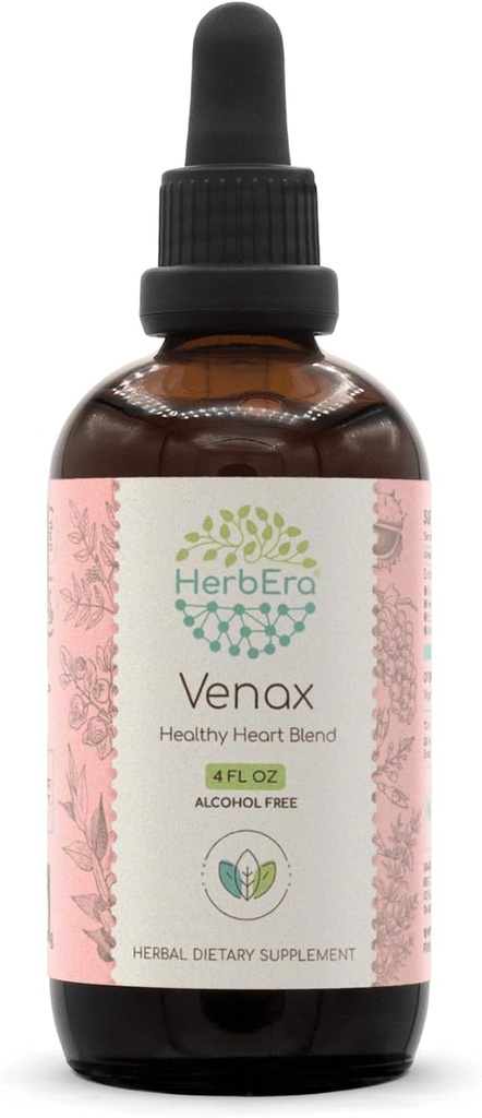 HerbEra Venax B120 Εκχύλισμα Χωρίς Αλκοόλ Βάμμα, Συμπυκνωμένες Υγρές σταγόνες: Butcher's Broom Root, Horse Chestnut Nut, Rosemary Leaf, Prickly Ash Bark, Bilberry Leaf, Grape Seed. Stone Root. 4 Oz