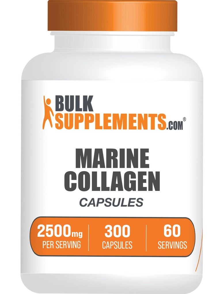 BulkSupplements.com Κάψουλες θαλάσσιου κολλαγόνου - συμπλήρωμα κολλαγόνου ψαριών, κολλαγόνο για γυναίκες & άνδρες - Υδρολυμένο κολλαγόνο, Χωρίς γλουτένη, 5 κάψουλες ανά υπηρεσία, 300 κάψουλες (πακέτο του 1)