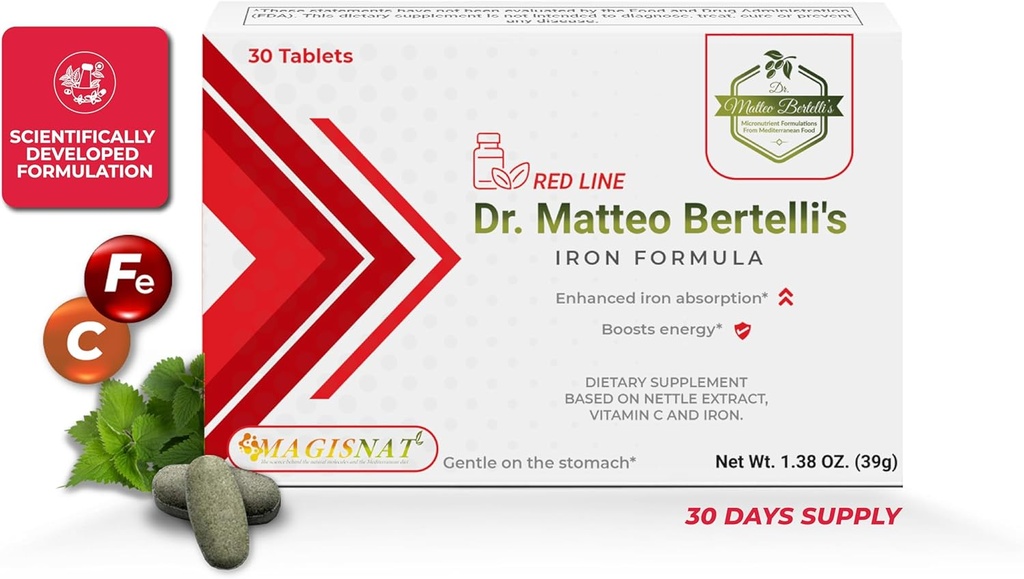 Dr. Matteo Bertelli's Iron Formula (30 Tablets) - Nettle Extract, Vitamin C, Iron