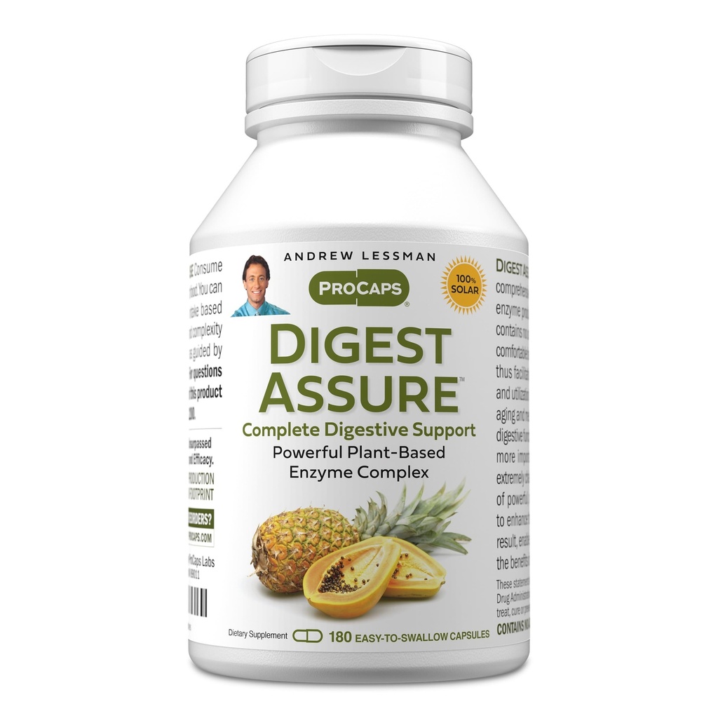 ANDREW LESSMAN Digest Assure 180 κάψουλες - Πλήρης ανάμειξη ισχυρών φυσικών ενζύμων για την υποστήριξη και την ενίσχυση της πυγμής υγεία, χορτοφαγικά-ξεφωνικά ένζυμα, μικρές εύκολο να καταπιούν κάψουλες
