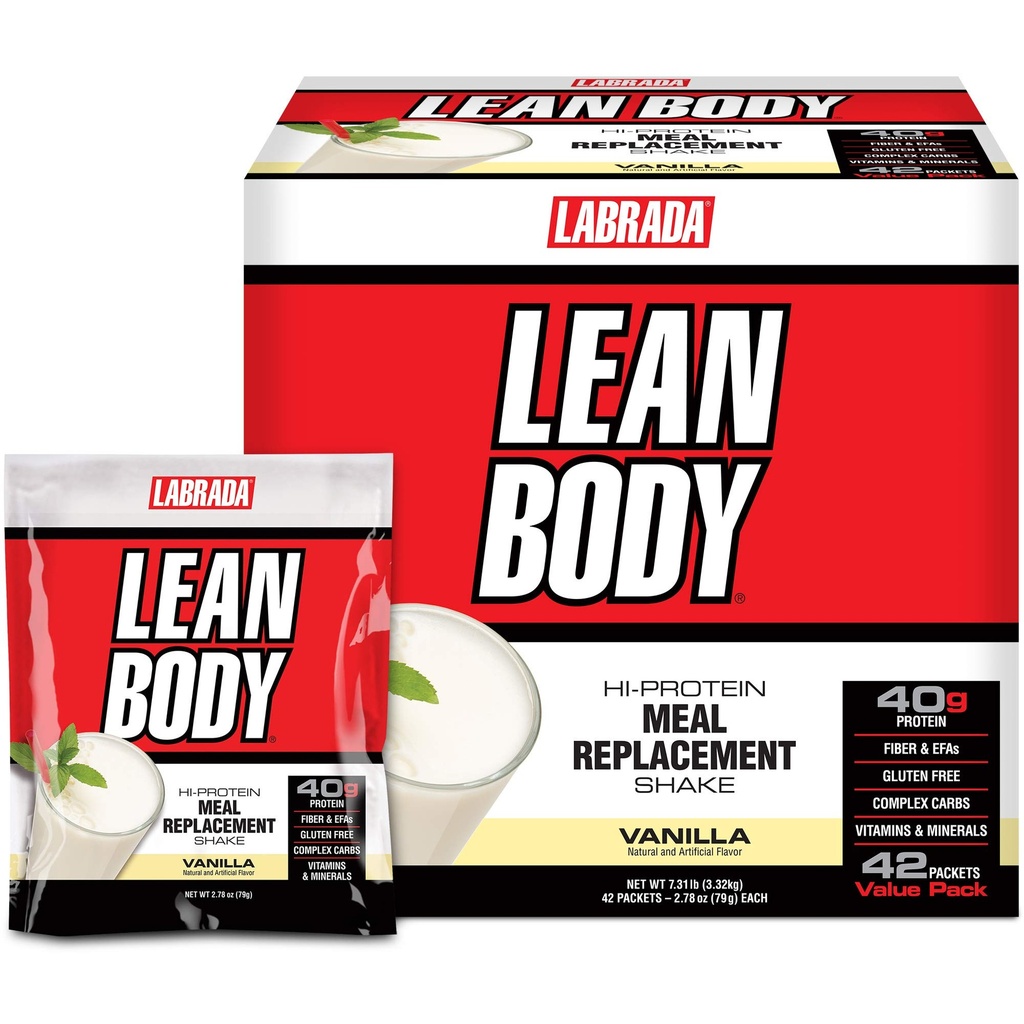 Labrada Lean Body MRP All-In-One Vanilla Meal Replacement Shake, 40g Protein, Whey Blend, 8g Healthy Fats & Fiber της EFA, 22 Βιταμίνες και Ορυκτά, Χωρίς τεχνητό χρώμα, Χωρίς Γλουτένη, (42 Packets)