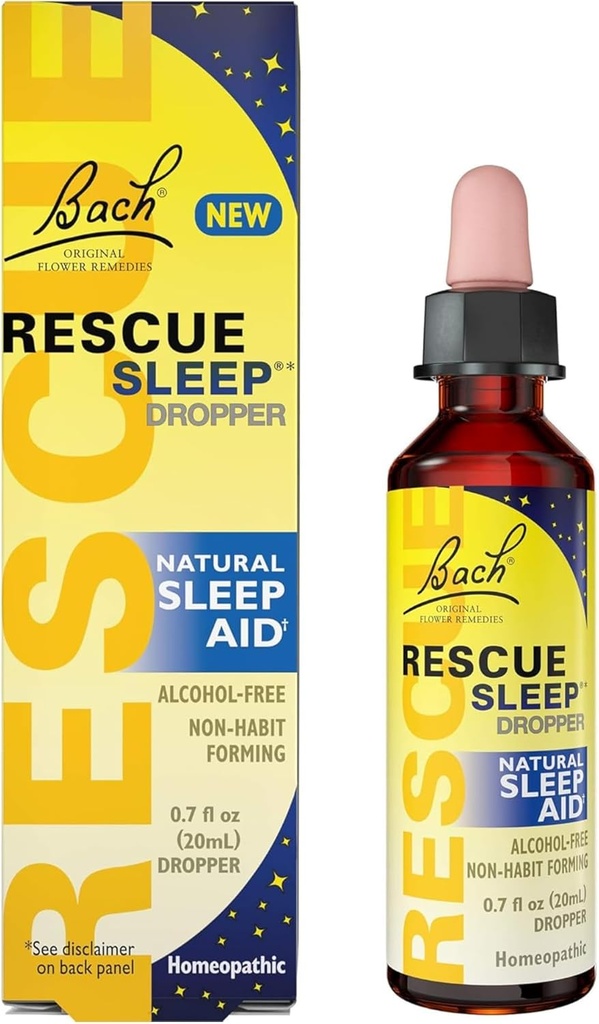 Bach RESCUE SLEEP Σταγονομετρητής 20mL, Φυσική Βοήθεια για τον Ύπνο, Ομοιοπαθητικό Απόσταγμα Λουλούδι, Χωρίς Μελατονίνη, Ζάχαρη, & Γλουτένη, Οικογένεια-Φιλική, Μη αλκοολούχα Formula