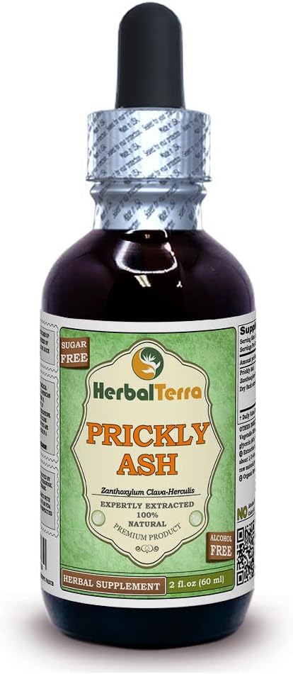 Herbal Terra LLC Prickly Ash (Zanthoxylum Clava-herculis) Glycerite, Dried Bark Alcohol-Free Liquid Extract 2 oz