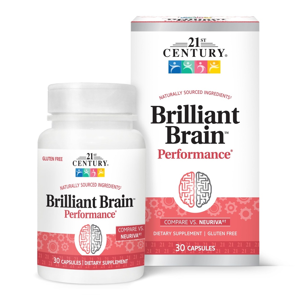 21st Century Brilliant Brain Performance Capsules, (30 Count), Cognitive Health Support, Contains Plant-Sourced Phosphatidylserine & Nootropic Coffee Fruit Extract, Decaf & Gluten Free