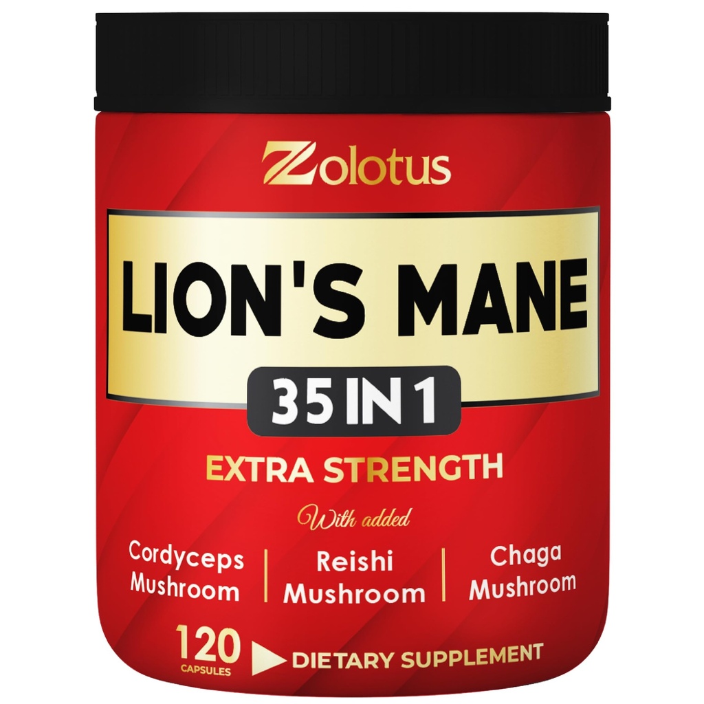 Zolotus 35 σε 1 Lions Mane Mushroom Κάψουλες Cordeyceps, Reishi, Elderberry, Ashwagandha, Panax Ginseng - 120 κόμης