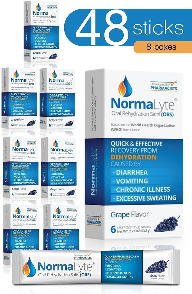NormaLyte Αλάτι στοματικής ενυδάτωσης-48 Sticks Packs (Yields 500mL ανά συσκευασία)- Grapes