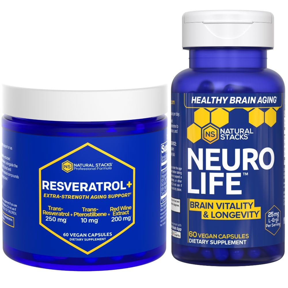 NATURAL STACKS NeuroLife & Resveratrol συμπλήρωμα Bundle - Υποστηρίζει μακροζωία & εγκεφαλική γήρανση * - 120 συνολικά κάψουλες