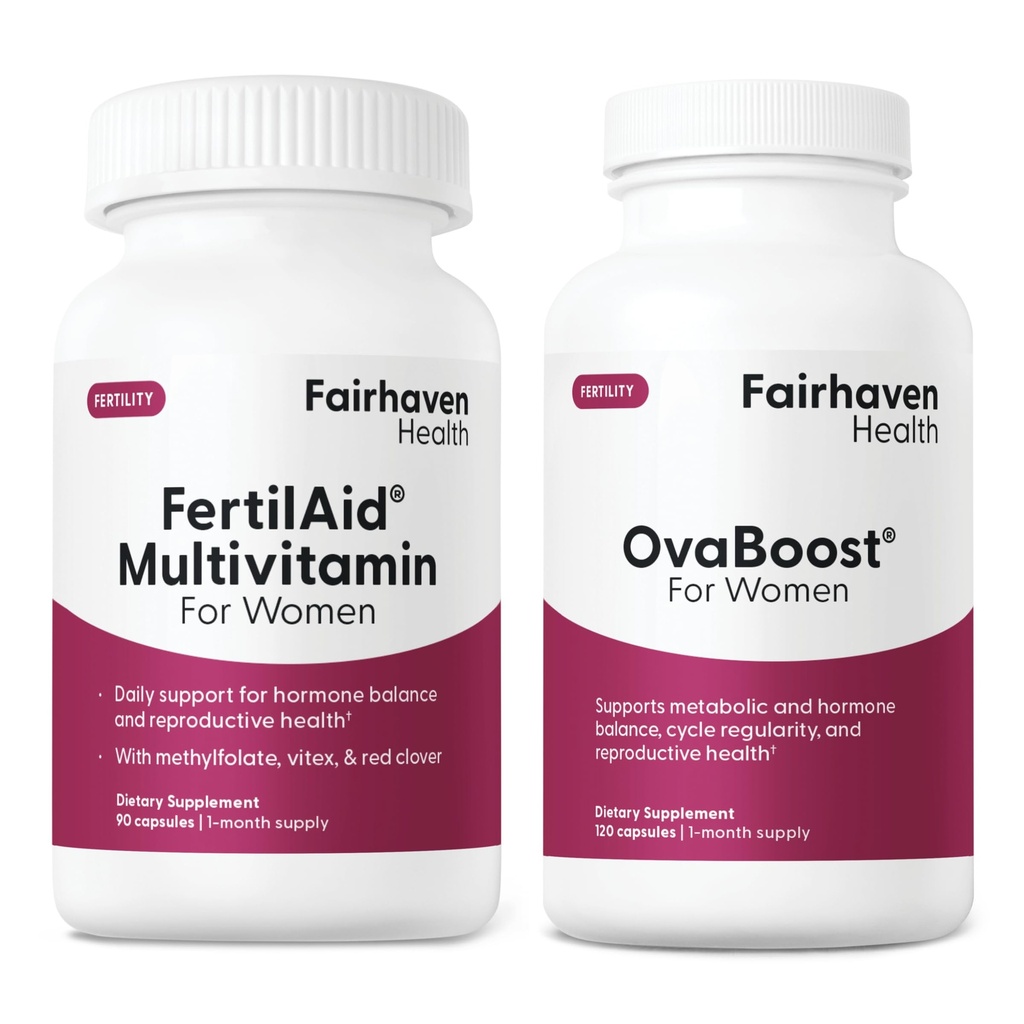 FertilAid για γυναίκες & ovaboost Combo, συμπλήρωμα γονιμότητας γυναικών & φυσική γονιμότητα Βιταμίνη με Myo-Ινοσιτόλη, Vitex & Βιταμίνες για την υποστήριξη της ωορρηξίας, την κανονικότητα κύκλου & την ποιότητα των αυγών, 1 μήνα προσφοράς