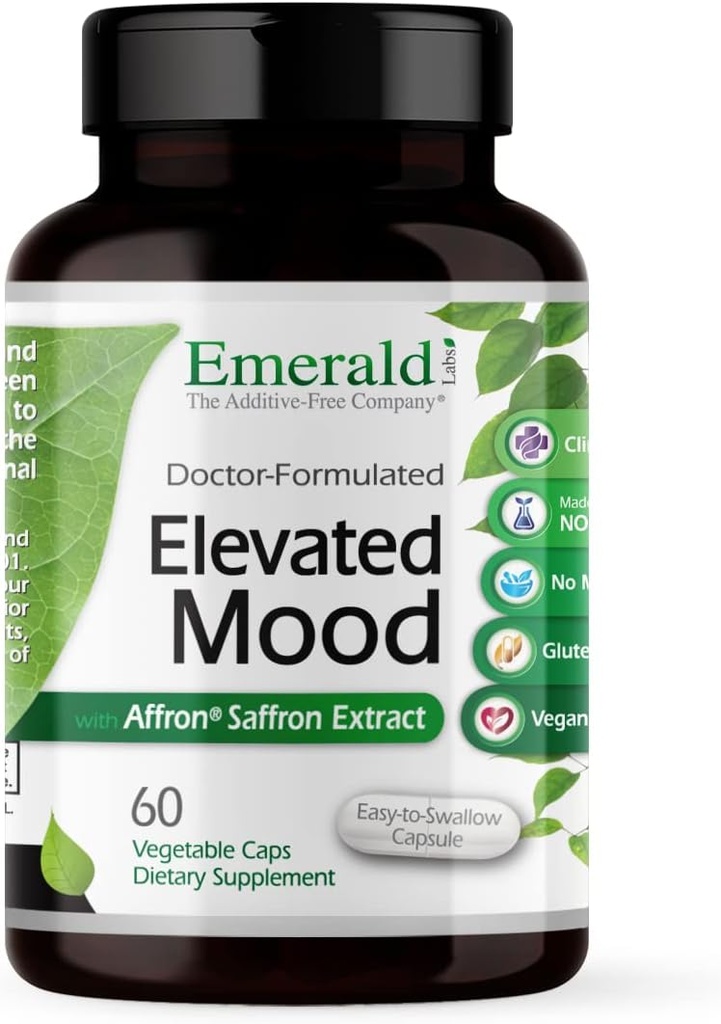 Emerald Labs Elevated Mood - Stress Management Supplement with Sensoril Ashwagandha Extract & Affron Saffron Extract - 60 Vegetable Capsules (30-Day Supply)