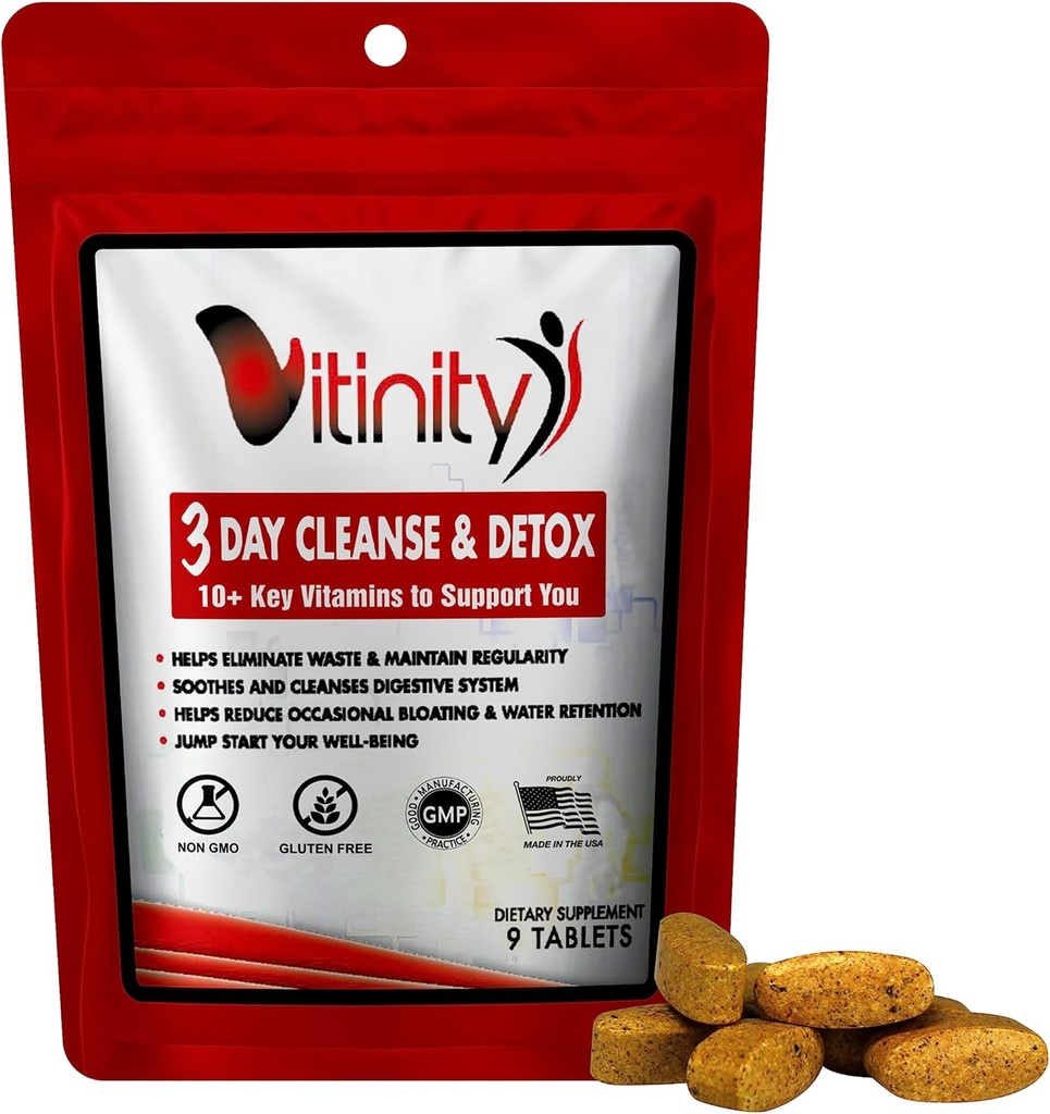 VITINITY 3 Ημέρα Detox - Φυσικό όλο το σώμα Detox χάπια - καθαρισμού του παχέος εντέρου για Digestive Υγεία - συμπλήρωμα βοτάνων για το βάρος, Μπλόφα και ανακούφιση δυσκοιλιότητας - μηλίτη μήλου ξύσμα & πιπέρι Cayenne (1)