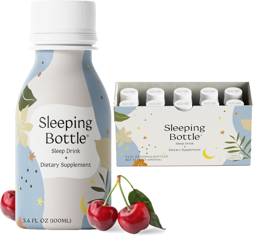 Sleep Aid Drink, Melatonin Free, Vegan, No-Sugar, Cherry Flavor (3.4 Fl Oz, πακέτο των 10)