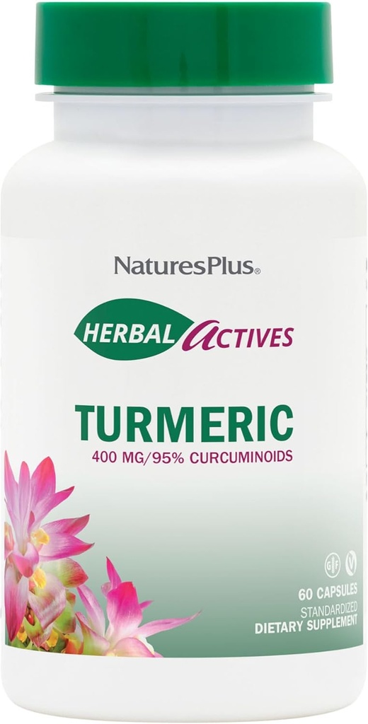 Natures Plus Herbal Actives Turmeric - 400 mg, 95% Κουρκουμίνη, 60 Vegan Capses - Χορτοφαγικά, Χωρίς Γλουτένη - 60 Σερβιέτες