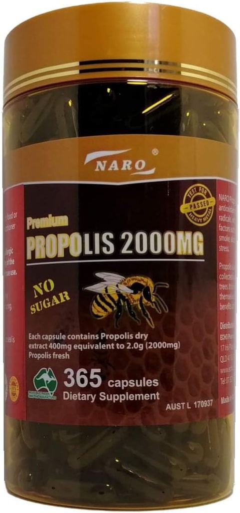 Naro Bee Propolis Extract 2000mg Premium Eucalyptus Dark 365 Κάψουλες Αυστραλίας