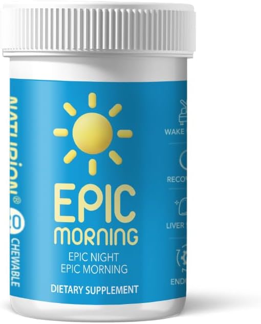 Epic Morning - Συκώτι Detox & συμπλήρωμα επισκευής με DHM, γαϊδουράγκαθο γάλακτος, βιταμίνη C, B1, B2 & Ρόδι - Φυσικό Ρόδι & άρωμα Peachάκινου - 20 Μασώμενα δισκία για την υποστήριξη του ήπατος και την πρωινή αποκατάσταση