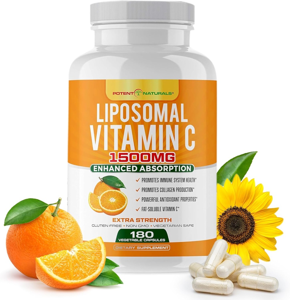 Liposomal Vitamin C 1500mg, συμπλήρωμα βιταμίνης C - Υψηλής Απορρόφησης Ασκορβικό οξύ - ανοσοποιητικό συμπλήρωμα υποστήριξης & βοηθά την παραγωγή κολλαγόνου- 180 κάψουλες