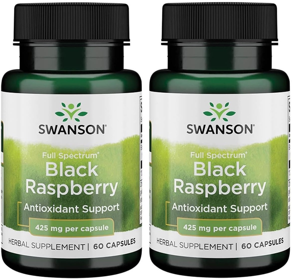 Swanson Black Raspberry - συμπλήρωμα βοτάνων Προώθηση Συνολική υποστήριξη ευεξίας - Φυσική πηγή φλαβονοειδών & βιταμίνης C - (60 κάψουλες, 425mg έκαστο) (2 Pack)