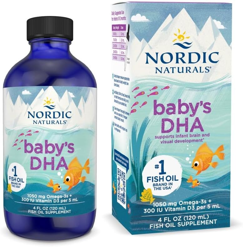 Σκανδιναβικά φυσικά DHA Baby’s, Unflavored - 4 oz - 1050 mg Omega-3 + 300 IU Βιταμίνη D3 - Υποστηρίζει τον εγκέφαλο, την όραση και την ανάπτυξη του νευρικού συστήματος σε μωρά - μη-GMO - εξυπηρετεί τον Μάιο Vary